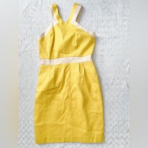 NWT- DONNA MORGAN Textured Pique Yellow Retro Bow Back Mini Dress